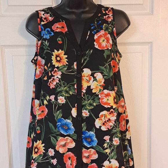 Spense Sheer Black Flowered Sleeveless Top - Picture 1 of 9